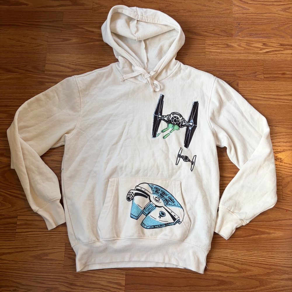 Star Wars Men's Hoodie Disney 100 Beige Graphic Pullover Sweatshirt Size Small